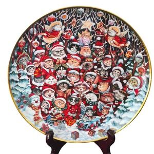 Franklin Mint Cat Collector Santa Claws Plate Ltd Edition 8" Whimsical Red White